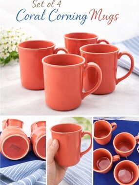 Set Of 4 Vintage Corning Coffee Cups Rose Salmon Pink Microwave Safe